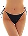 SHEKINI Womens Brazilian Low Rise Tie-Side Ruched Back Thong Bikini Bottom Swim Brief (Medium/(US 8-10), Manhattan Black)