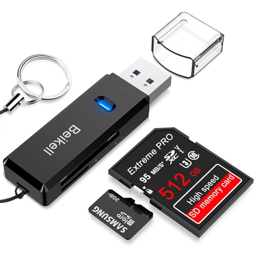 SD Card Reader, Beikell High-Speed USB 3.0 SD/Micro SD Card Reader Memory Card Adapter-Supports SD/Micro SD/TF/SDHC/SDXC/MMC-Compatible with Windows,OS