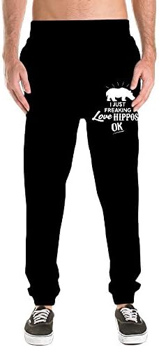 I Just Freaking Love Hippos Ok Men's Basic Cotton Sweatpants Gym Pants Fitted Bottom Elastic Waist
