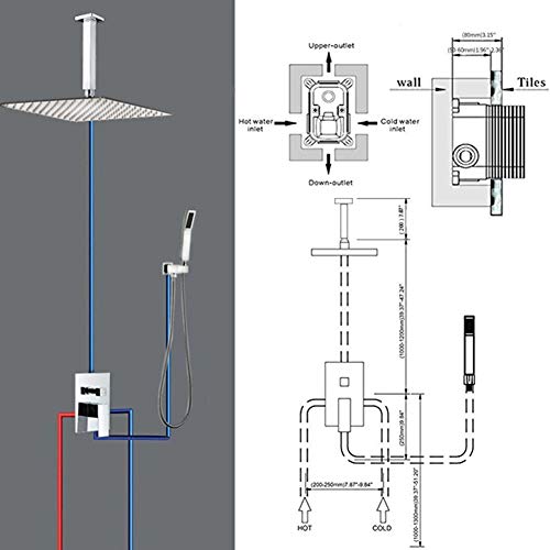 STARBATH SS01FC Ceiling Mount Shower System with 12" Rain Shower and Handheld, Shower Faucet Rough-in Mixer Valve and Trim Included, Luxury Rainfall Shower Sets (Chrome Ceiling Mount Set) - Thumbnail 6