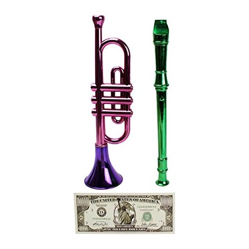 Imprints Plus Toy Trumpet and Flute Recorder Musical Instruments, with Non-Negotiable Statue of Liberty Million Dollar Bill (3 Piece Bundle)