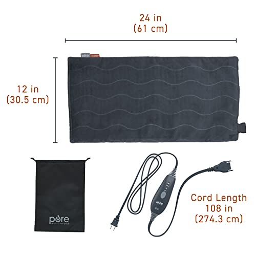 Pure Enrichment PureRelief Pro Far Infrared XL Heating Pad - Muscle Relief for Back, Neck, Shoulder, & Knee Pain in Athletes, 4 Heat Settings, Dry/Moist Heat, 12” x 24” Extra-Long Size (Iron Gray)