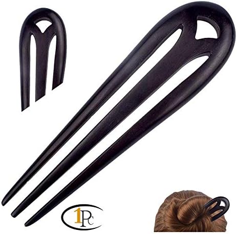 FINGER LOVE Handmade Carved 3-Prong Wood Hair Stick (Black ebony)
