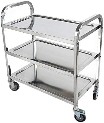 Royal Catering Stainless Steel Serving Trolley Tea Trolley Kitchen Cart 3 Shelves,Stainless Steel Detachable Catering Trolley,Load 150kg