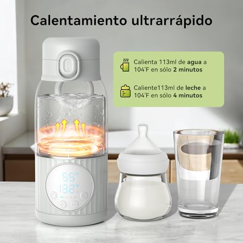 APZOKI Portable Baby Bottle Warmer 380ml Battery for Breast Milk Water 10000mAh Fast Heating Precise Temperature Control 100W Long Battery Life (Grey Green)