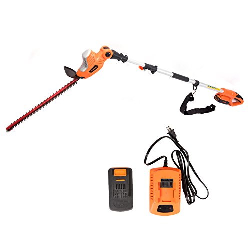 GARCARE Li-ion Cordless Pole Hedge Trimmer 20V with 20-Inch Laser Blade, 2.0ah Battery, 1 Hour Charger Included