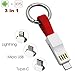 SAMEIRO Multi Charging Cable Portable Keychain Charger Cables Short Small Charging Cord Type C Micro USB 8P 3 in 1 Fast Data Cable Compatible iOS Android All Smart Phones and Smart Device (RED)