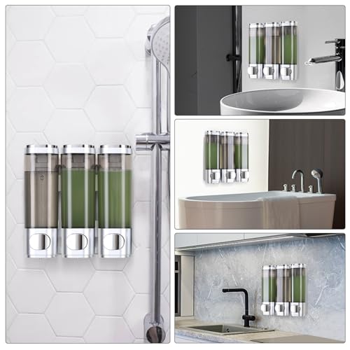 Soap Dispenser Set of 3 - Wall Mounted - No Drilling - Even Liquid Distribution - Anti-Leak - Suitable for Shampoo, Shower Gel, Liquid Soap, Conditioner, Silver