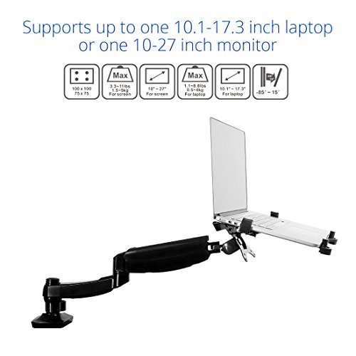 2 in 1 FLEXIMOUNTS L01 Laptop Desk Mount for 11-17.3 inch laptop with Notebook tray or 10-27 inch computer monitor with Swivel Gas Spring arm,With Clamp or Grommet Desktop Support - Thumbnail 2