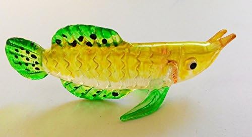 Handmade Animal Figurine Art Glass Blown GOLDEN AROWANA FISH Figurine Best Gift Collection