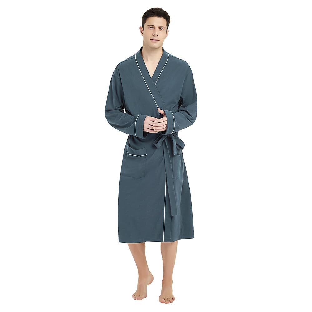 Photo 1 of ***(HEAVILY USED/ MINOR DAMAGE)***U2SKIIN Mens 100% Cotton Robe Lightweight Knit Bathrobe(Grey Blue, L/XL)