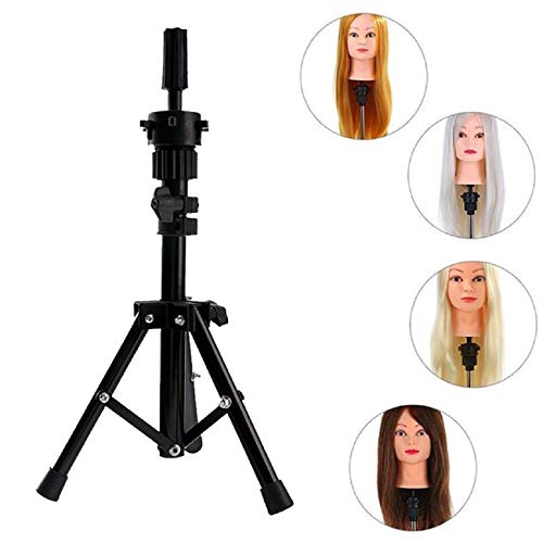 Hairdressing Holder, Putars Metal Adjustable Tripod Stand Holder for Hairdressing Training Head Canvas Block Head Tripod Cosmetology Training Doll Head Stand Head Tripod Wig Stand (Black)