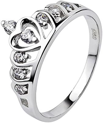 BEYLEG 925 Sterling Silver White Zircon Princess Crown Fashion Ring BE-72 (R4)