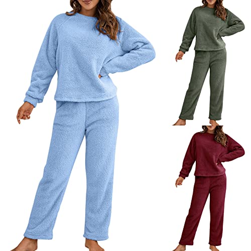 tacniseyw Womens Pyjamas Teddy Fleece Pyjamas Sets Winter Soft Fluffy Cozy 2 Piece Pjs Ladies Loungewear Set Long Sleeve Tops And Thermal Bottoms Plus Size Warm Nightwear Sleepwear Christmas Pjs