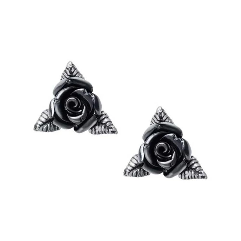 Alchemy Gothic Black Rose Ear Studs Women Earring Set Black-Silver, Pewter,