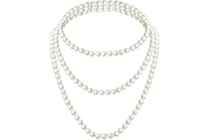 Long Pearl Necklace 70inch Faux White Pearl Beads Multi Strand Layered fake Pearl Necklaces for Women Bridal Wedding Party Je