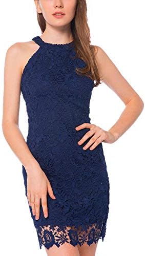 Lamilus Women's Casual Sleeveless Halter Neck Party Lace Mini Dress