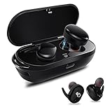 Supam True Wireless Headphones Bluetooth Headphones Waterproof Earbuds with Portable Charger Built-in Mic,Black