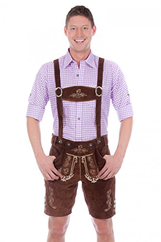 Bavarian Traditional Leather Trousers Lederhosen with Suspenders Darkbrown 58 (42 inch)