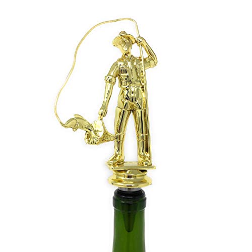 Fisherman Wine Bottle Stopper - Handmade with Stainless Steel Base and Repurposed Trophy Top