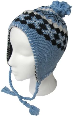Earflap Hat, Jacouard Design Beanie Hat with Soft Warm Lining, Girl Size, Blue