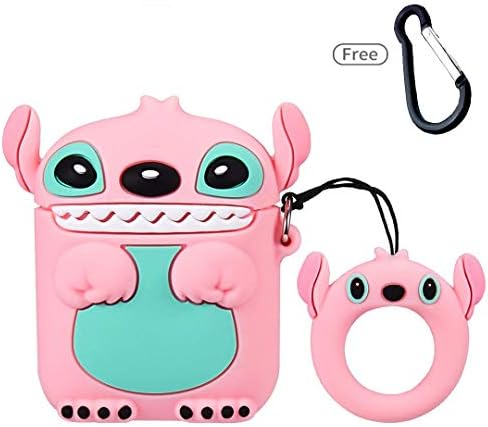 3D Stitch Airpods Case,Cute 3D Cartoon Stitch Case for Apple Airpods, 3-in-1 Airpods Accessories Shockproof Protective Silicone Cover and Skin for Apple Airpods 2&1 Charging Case (3D Pink Stitch)