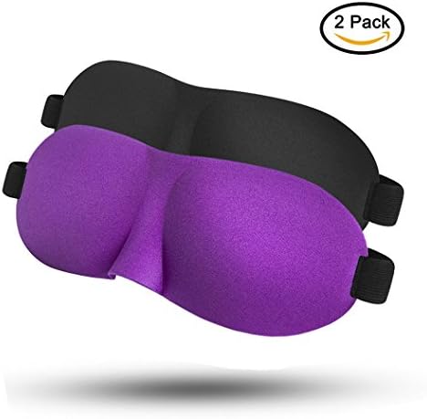 Xubox Eye Mask for Sleeping, 2 Pcs Eye covers Sleep Masks with Adjustable Strap 3D Contoured Shape Good Night Eyeshade for Women, Men, Soft Blindfold for Travel, Shift Work, Meditation, Purple &amp; Black