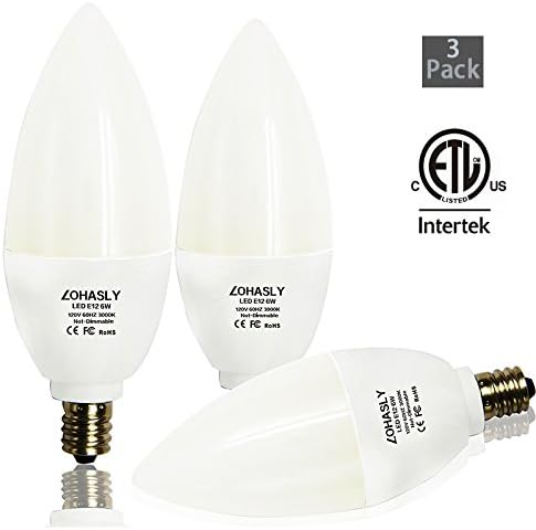 LOHASLY Candelabra Bulb, 6W LED Bulb, Soft White(3000k) LED Bulbs Candle Light Bulb E12 , 550lm,180 Degree Beam, LED Lights Pack of 3 (Not-Dimmable)