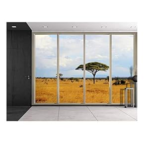 Wall26 - Trees and Shrubs at The Safari on a Cloudy Day Viewed from Sliding Door - Creative Wall Mural, Peel and Stick Wallpaper, Home Decor - 66x96 inches