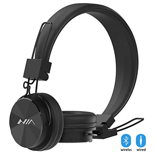 Kids Headphones Bluetooth, Foldable Wireless/Wired Stereo HD On-Ear Headset with 3.5mm Jack SD Card FM Radio Microphone Volume Control Over Ear Children Headphones for Girls Boys School iPhone, Black