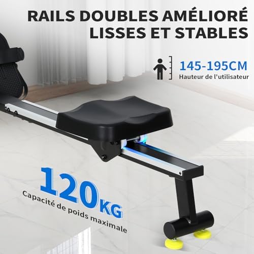 Rameur d'Appartement à 16 Niveaux de Résistance Magnétique, Rameurs Silencieux Glissière Lisse, Rameurs Appartement Magnétique Ecran LCD, Rameur Musculation Fitness, Rowing Machine Bureau
