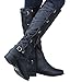 Women Boots Winter Tall Riding Leather Strappy Flat by Meilidress