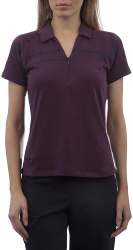 Glenmuir Ladies Zip Neck Performance Golf Shirt with Printed Stripe Detail-Grape/Navy-Small