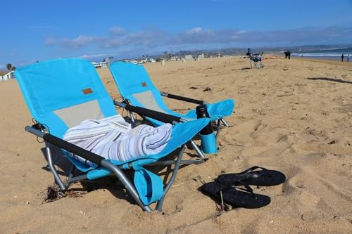 Nice C Beach Chair, Beach Chairs for Adults, Chaise de Plage, Low Reclining Festival Concert Chair, with Cup Holder & Carry Bag Compact & Heavy Duty Outdoor, BBQ, Travel (2 Pack of Blue)