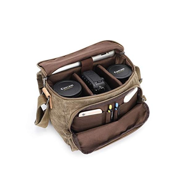 Neuleben Wasserdicht Vintage Kameratasche DSLR SLR Fototasche Canvas Umhängetasche für Spiegelreflexkamera Systemkamera Objektive Zubehör (Dunkelgrau) – Bild 4