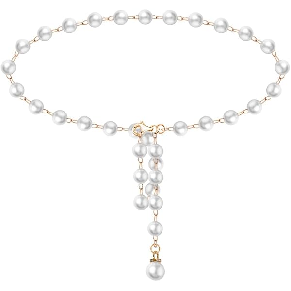 Chaîne De Taille Pour Femme - Perles Blanches Extensible - Tour De Taille 105-130 Cm - Accessoire Mode Ajustable Pour Robes Et Jeans - 3
