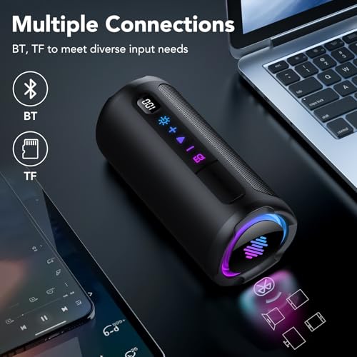 aowoka Enceinte Bluetooth Puissante sans Fil avec Lumière LED, Écran Numérique Haut-Parleur Portable 20W, Basses Améliorées, Autonomie 20H, Bluetooth 5.4, Étanche IPX7, pour Voyage/Sport/Fête