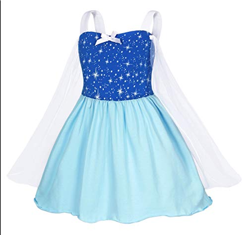 Cotrio Elsa Dress Baby Girls Princess Dresses Toddler Kids Halloween Costumes Outfits Child Themed Birthday Party Fancy Clothes with Cape Size 3T (2-3 Years, Blue, 100)