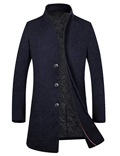APTRO Men's Winter Wool Coat Slim Fit Trench Coat Long Business Coat Navy M