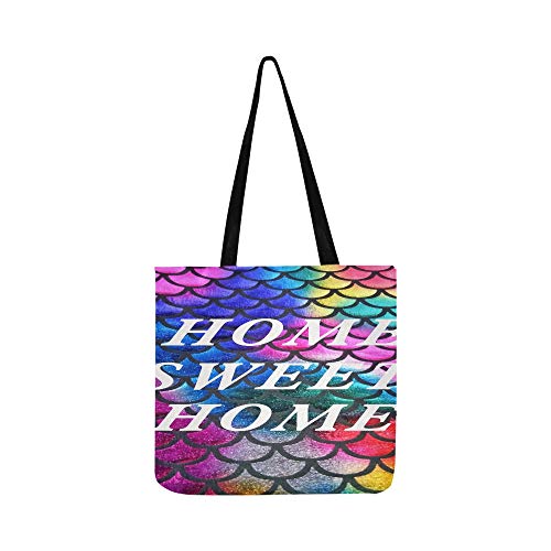 Mermaid Scales Home Sweet Home Quote Canvas Tote Handbag Shoulder Bag Crossbody Bags Purses For Men And Women Shopping Tote