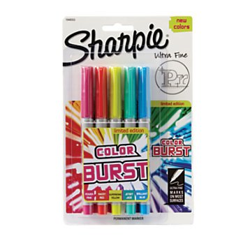 Sharpie® Bright Color Burst Permanent Markers, Assorted Colors, Ultra-Fine Point, 1 Pack Of 5