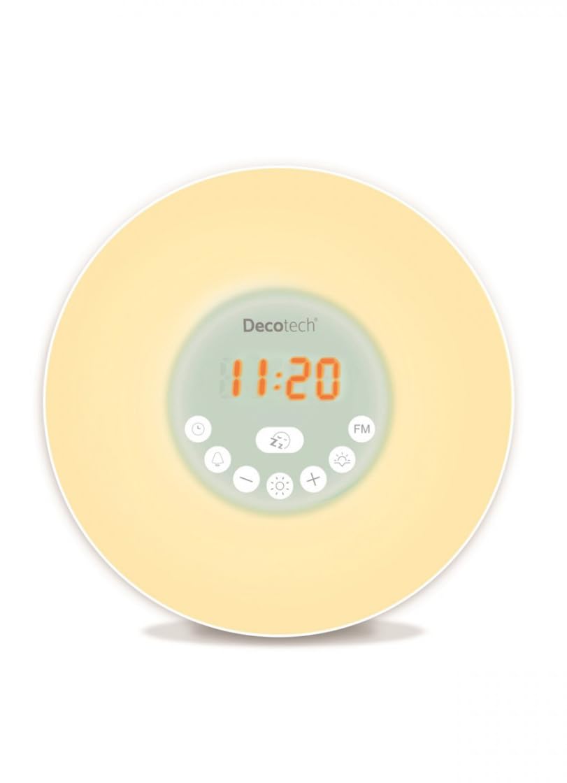 LEXIBOOK, Decotech, Sunrise colour alarm clock, wake-up light, FM radio, bedside lamp, sunrise and sunset simulation, 6 natural sounds, snooze, night light, RL998