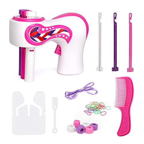 Children's Mini Three Strand Knitting Machine Fully Automatic Knitting Electric Knitting Electromechanical Twisting Machine Diy Knitting Set Hair Decoration, One Button Start Girls' Gift, Pink and White