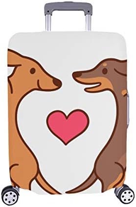 Cute Cartoon Dachshunds In Love Adorable Wiener D Pattern Spandex Trolley Case Travel Luggage Protector Suitcase Cover 28.5 X 20.5 Inch