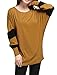 Allegra K Women's Contrast Color Round Neck Draped Long Sleeve Batwing Dolman Tunic Tops Medium Brown