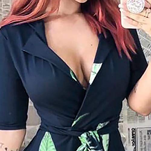 Witspace Women's Casual Half Sleeve Turndown Neck Printed Party Wedding Guest Dress