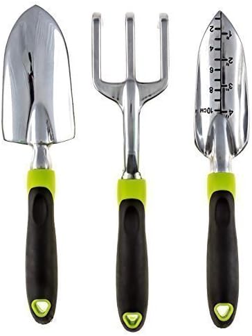 3-Piece Gardening Tools Set (Rake, Trowel and Planter) – Home Garden &amp; Lawn Care Equipment – Fit Most Tool Bags and Belts - Great for Men, Women &amp; Seniors – Rust Resistant