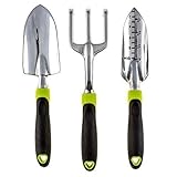 3-Piece Gardening Tools Set (Rake, Trowel and Planter) – Home Garden & Lawn Care Equipment – Fit Most Tool Bags and Belts - Great for Men, Women & Seniors – Rust Resistant