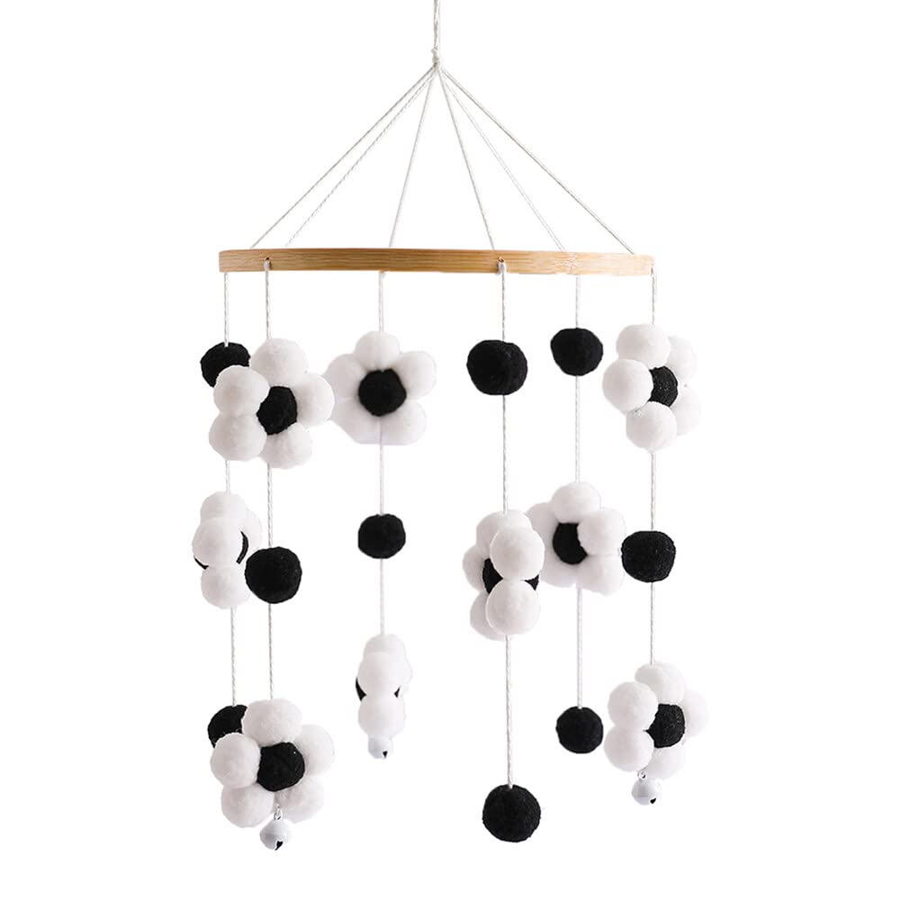 LICHENGTAI Mobile Baby Wind Chimes with Felt Balls, 3D Flower Baby Crib Mobile Wind Chime Rattle Toy Mobile Bed Bell Baby Crib Hanging Cot Decoration for Baby Crib Boys Girls