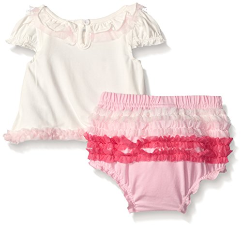 Nannette Little Girls Applique Top with Ruffled Diaper Cover Set, Off White, 0-3 Months
